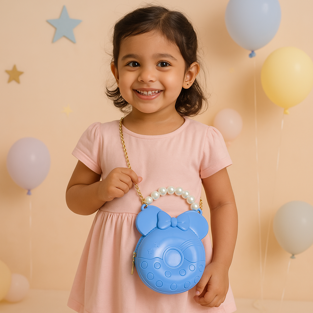 Glossy Sky Blue Minnie Mouse Handbag for Girls