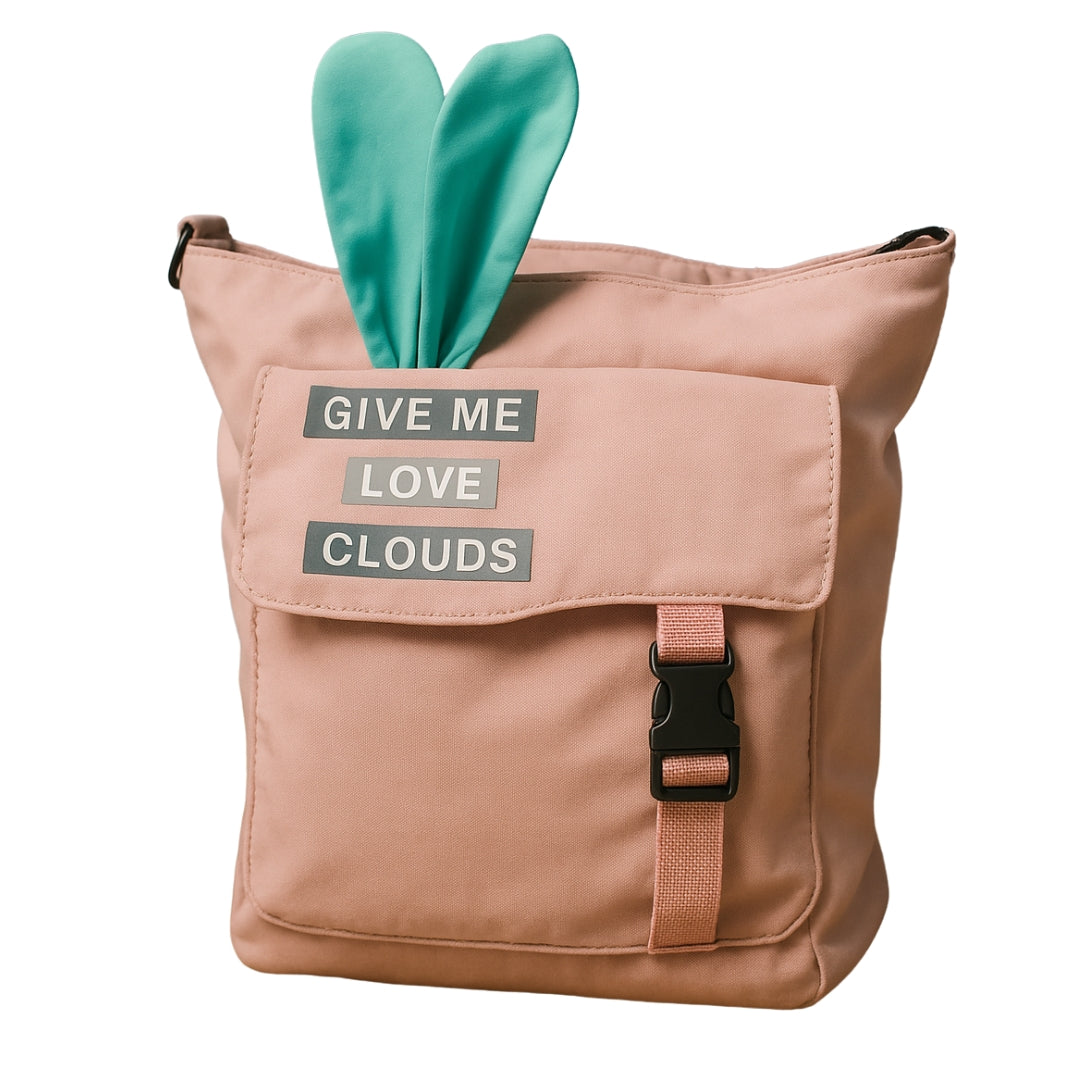 Dusty Pink “Give Me Love Clouds” Backpack – Cute Bunny Ear Travel Bag