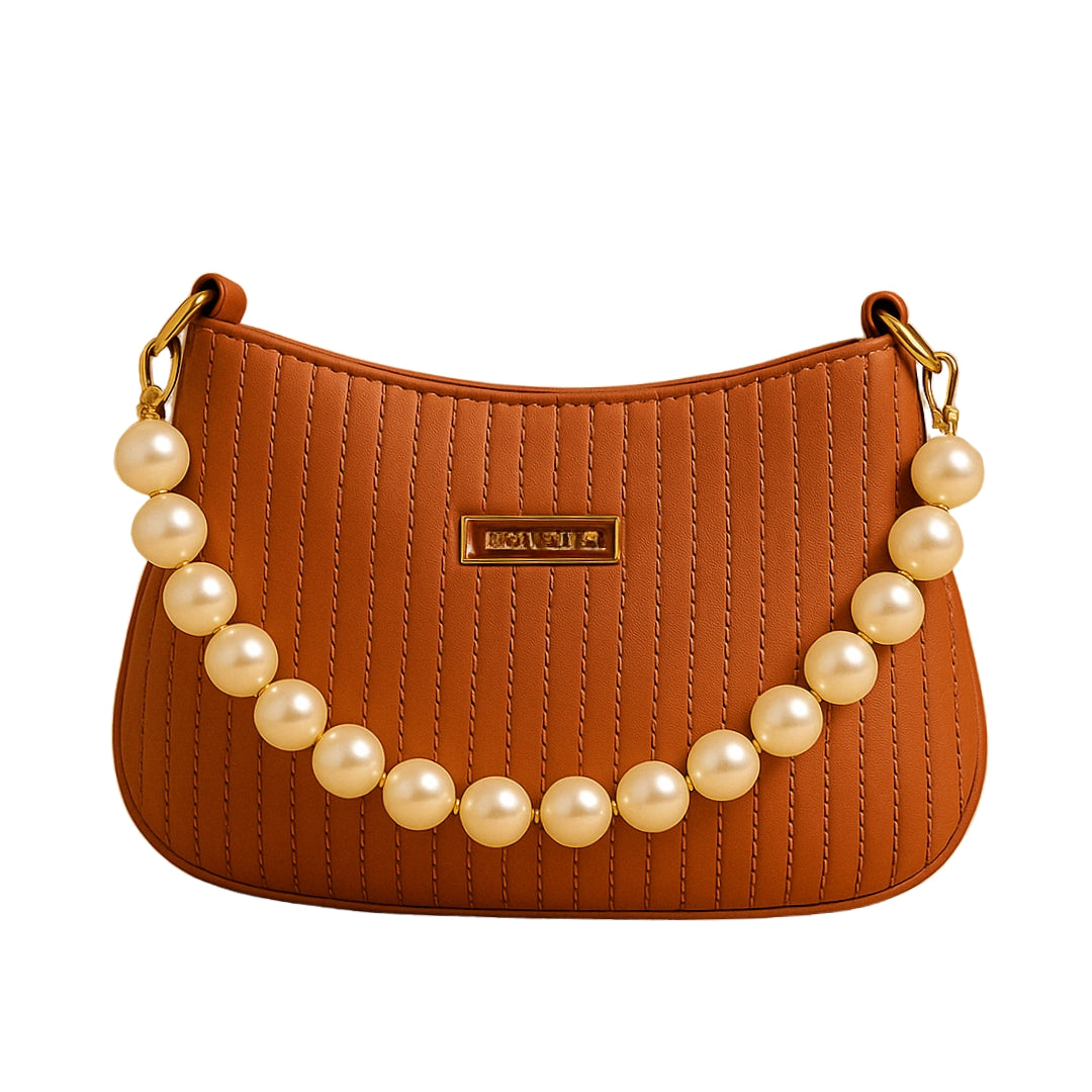 Taupe Pearl Strap Sling Bag - Elegant Shoulder Handbag for Women