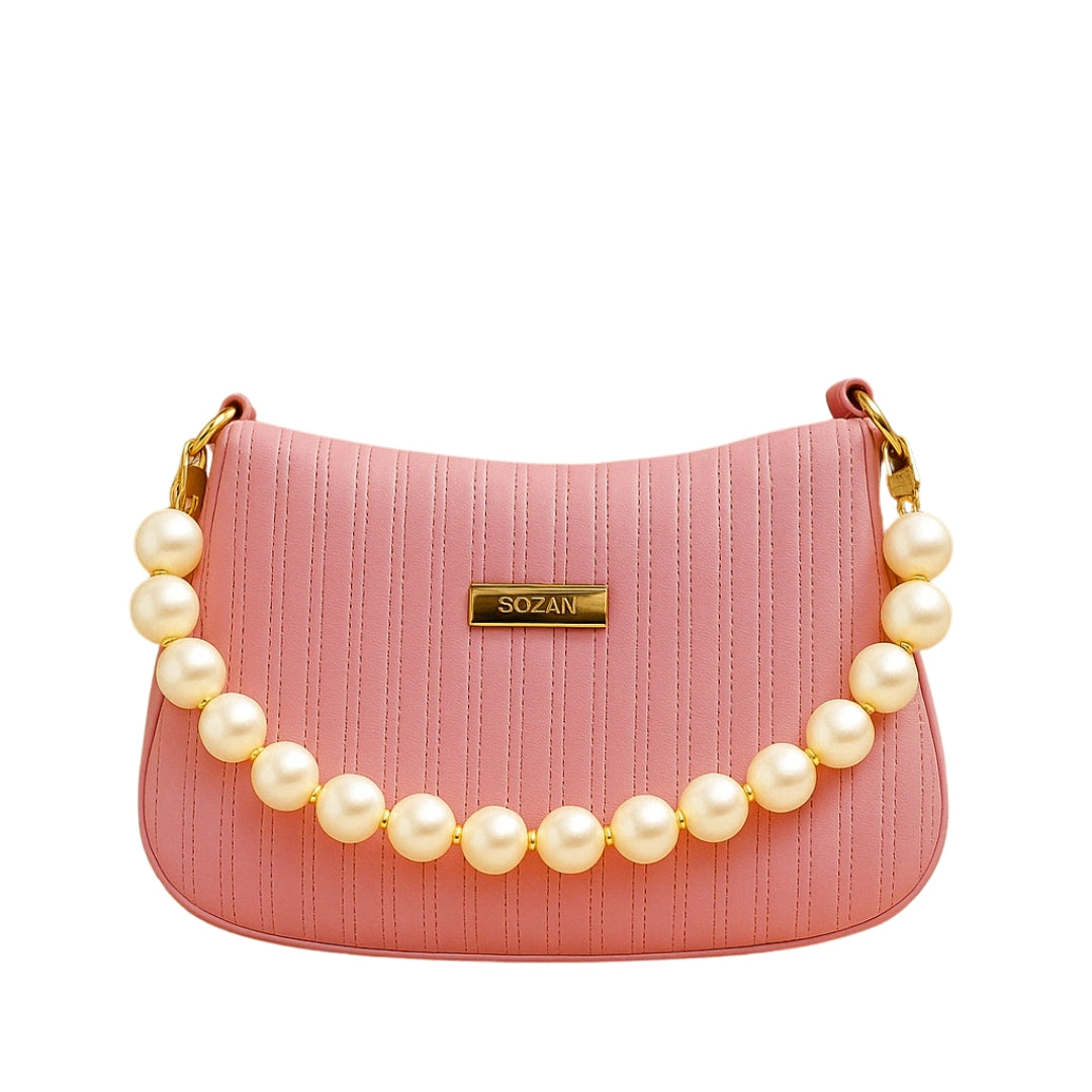 Taupe Pearl Strap Sling Bag - Elegant Shoulder Handbag for Women