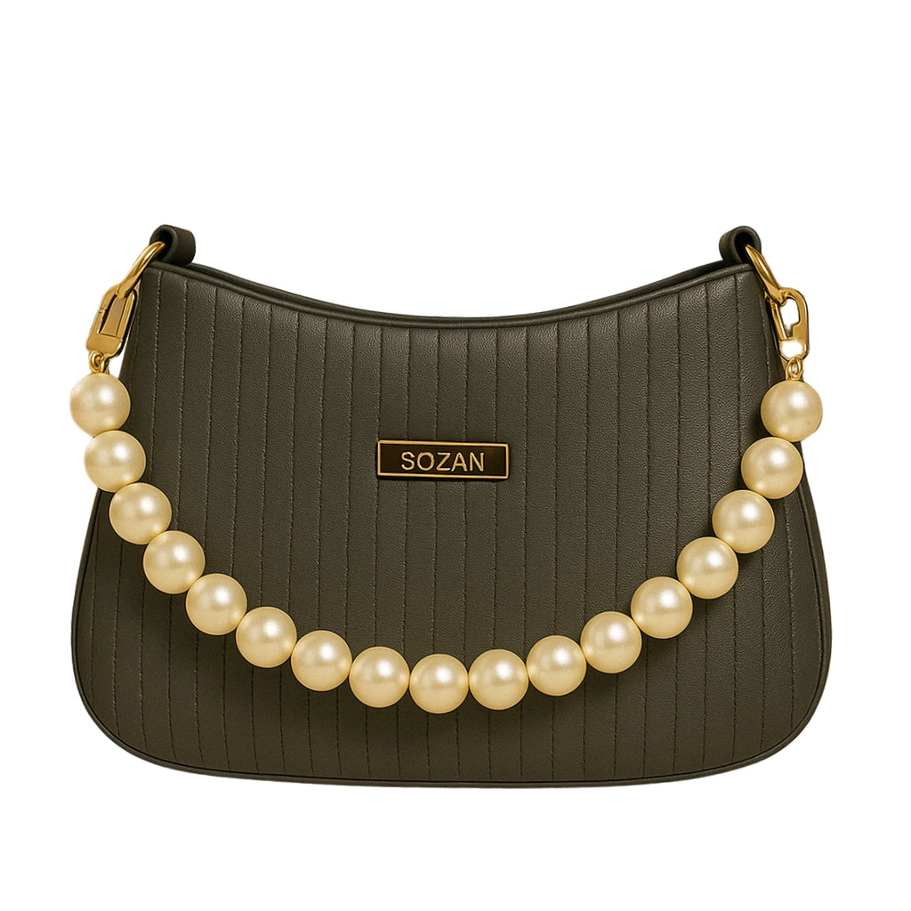 Taupe Pearl Strap Sling Bag - Elegant Shoulder Handbag for Women