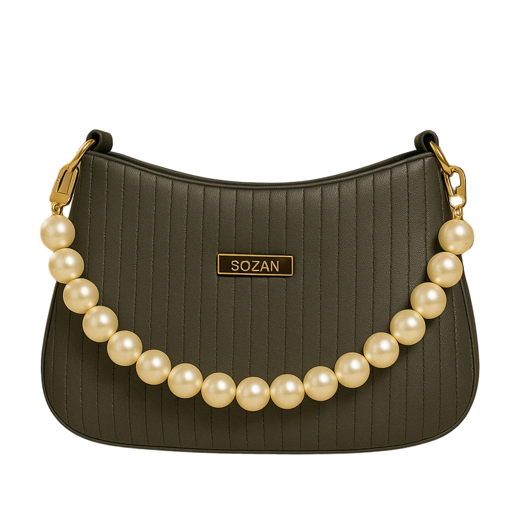 Taupe Pearl Strap Sling Bag - Elegant Shoulder Handbag for Women