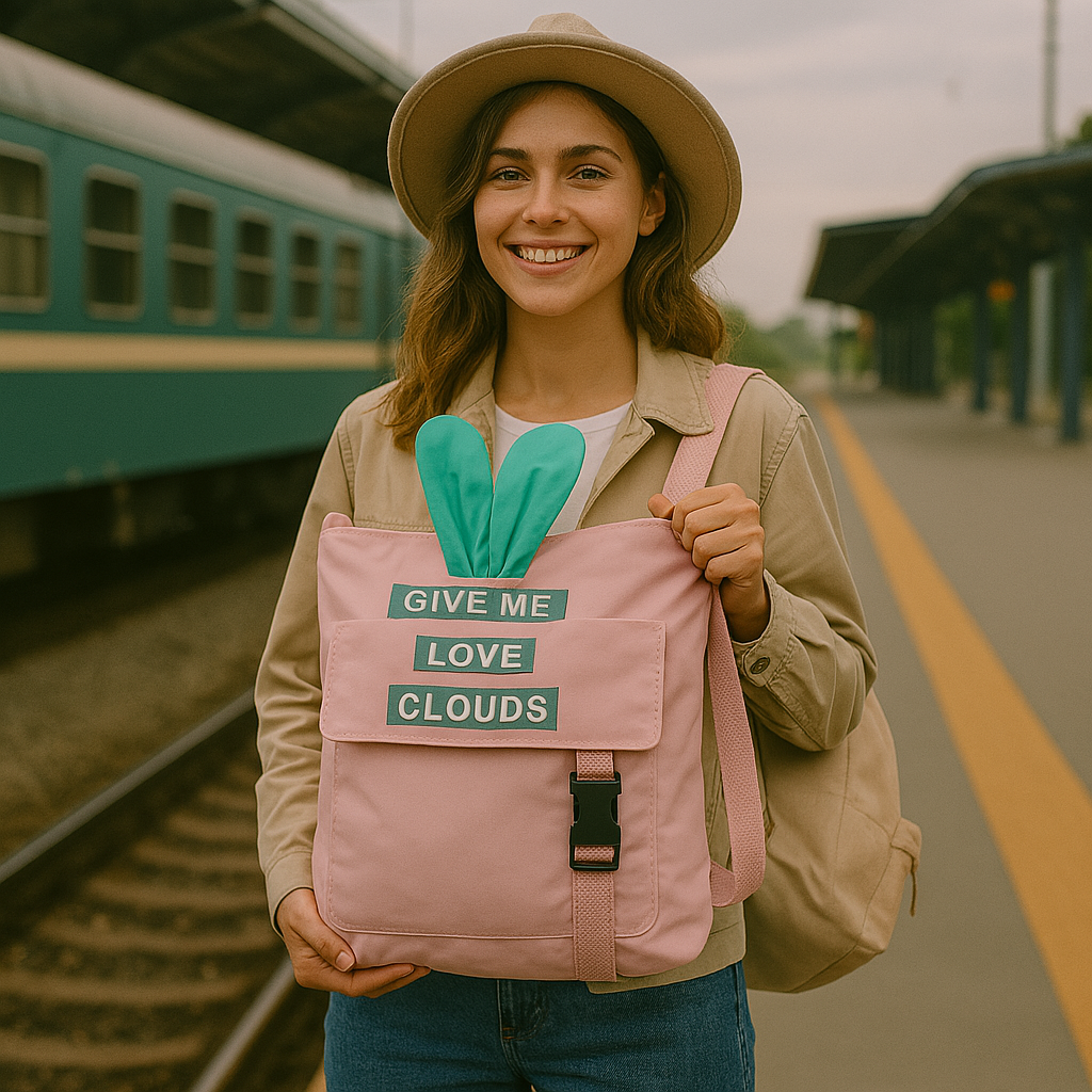 Dusty Pink “Give Me Love Clouds” Backpack – Cute Bunny Ear Travel Bag