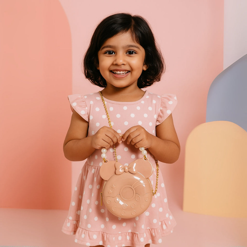 Glossy Taupe Minnie Mouse Handbag for Girls