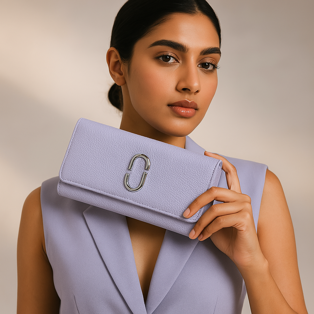 Purple Textured Leather Clutch Wallet for Women
