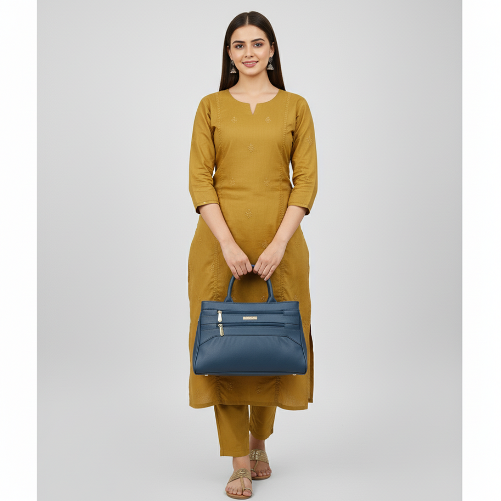 Blush Structured Tote Teal Blue Handbag For Women