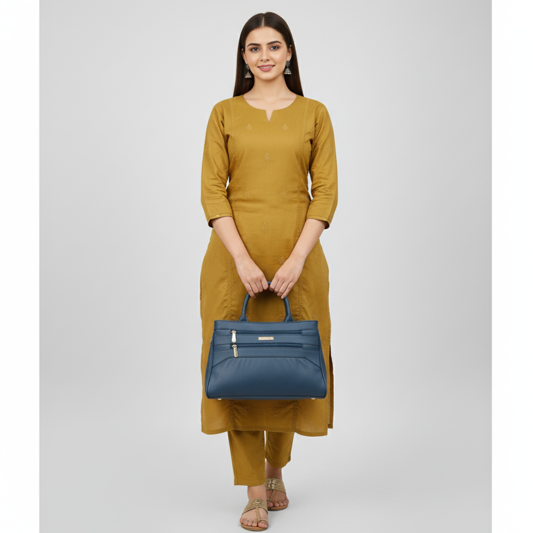 Blush Structured Tote Teal Blue Handbag For Women