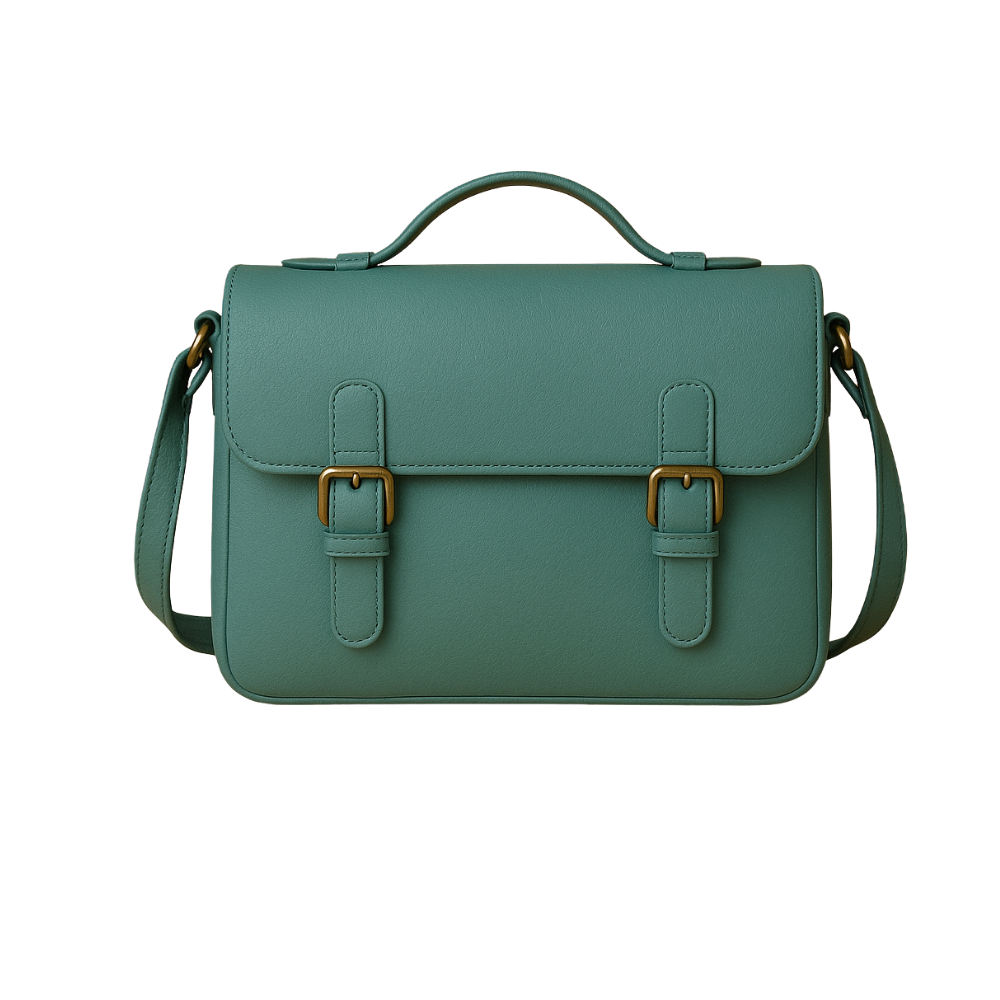 Stylish Olive Green Leather Satchel with Buckle Straps | Unisex Messenger Bag