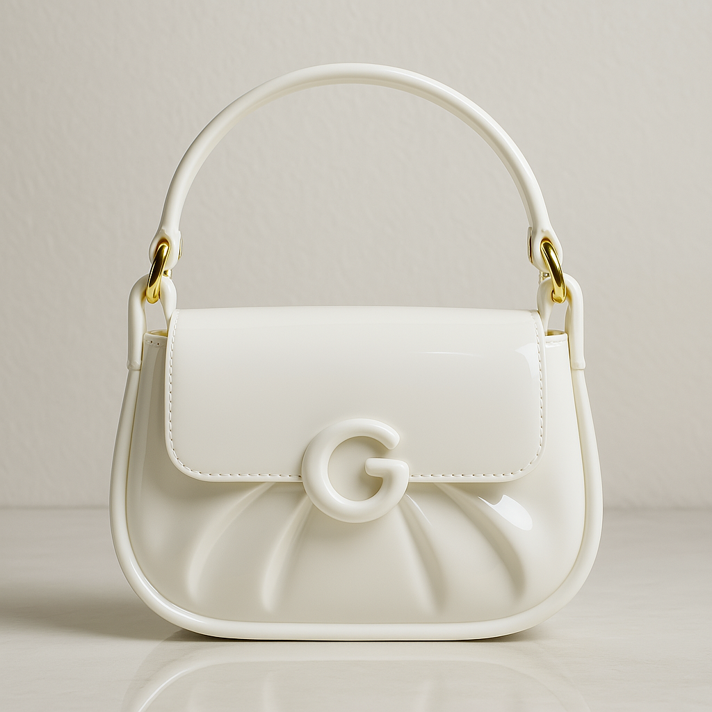 Ivory White Glossy G Clasp Bag – Minimalist Elegant Patent Leather Handbag