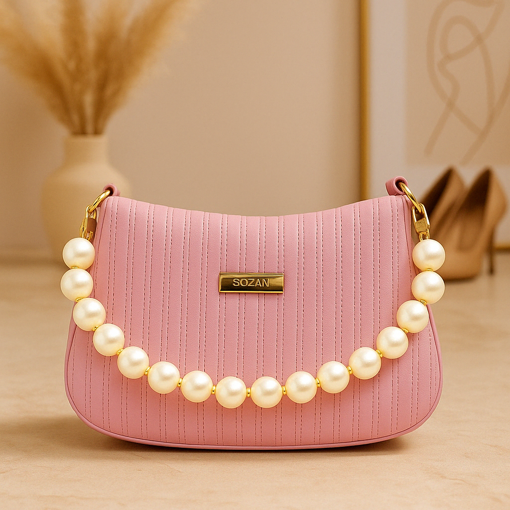 Taupe Pearl Strap Sling Bag - Elegant Shoulder Handbag for Women