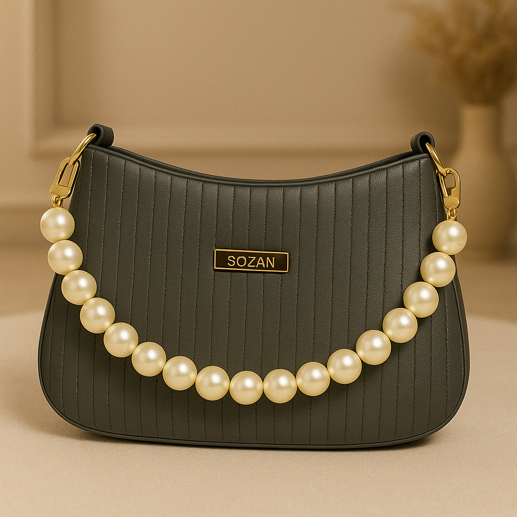Taupe Pearl Strap Sling Bag - Elegant Shoulder Handbag for Women