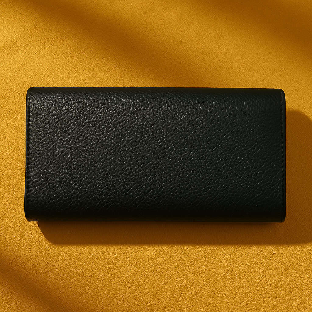 Black Textured Leather Clutch Wallet for Women