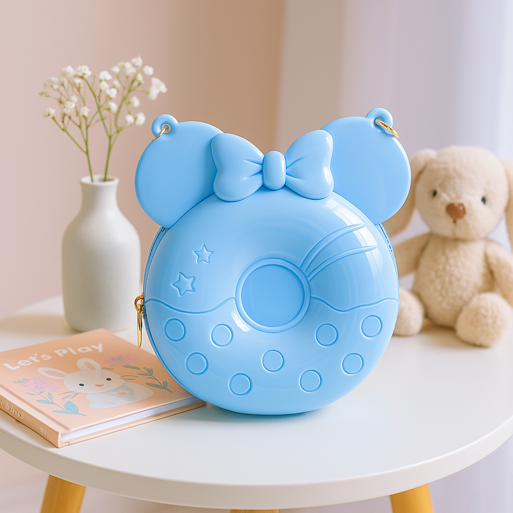 Glossy Sky Blue Minnie Mouse Handbag for Girls