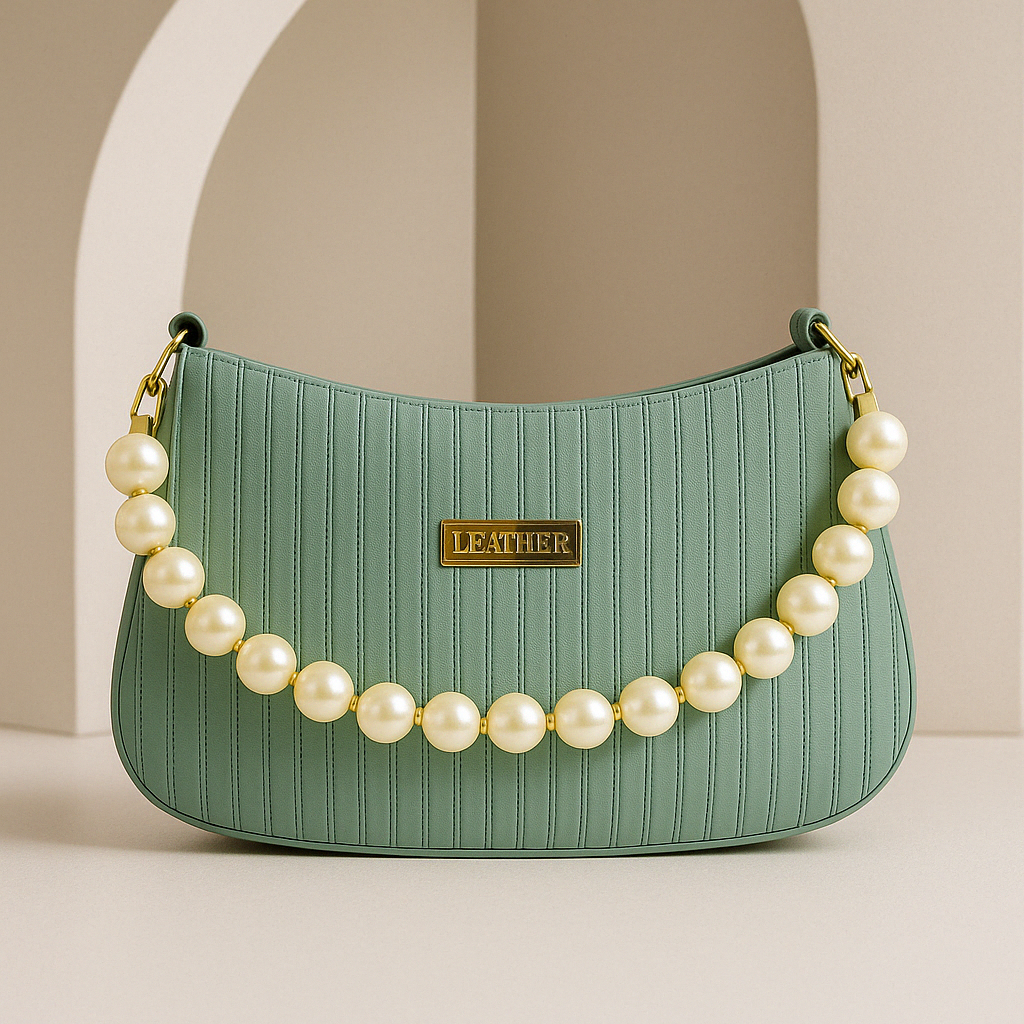 Taupe Pearl Strap Sling Bag - Elegant Shoulder Handbag for Women