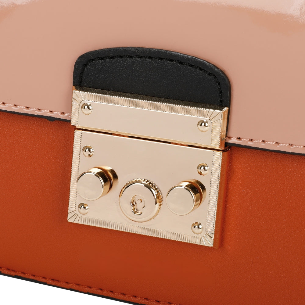 Elegant Rectangular Flap Bag with Metallic Lock & Top Handle.