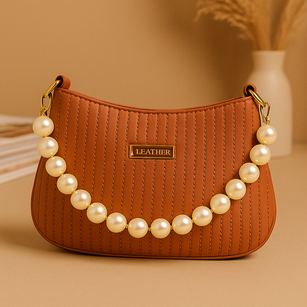 Taupe Pearl Strap Sling Bag - Elegant Shoulder Handbag for Women