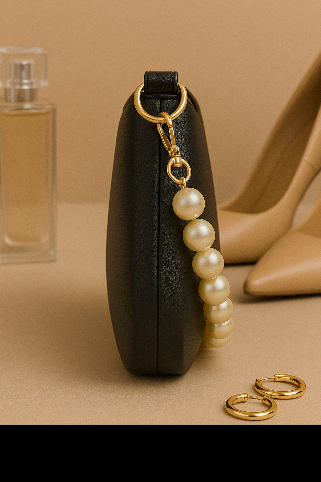 Taupe Pearl Strap Sling Bag - Elegant Shoulder Handbag for Women