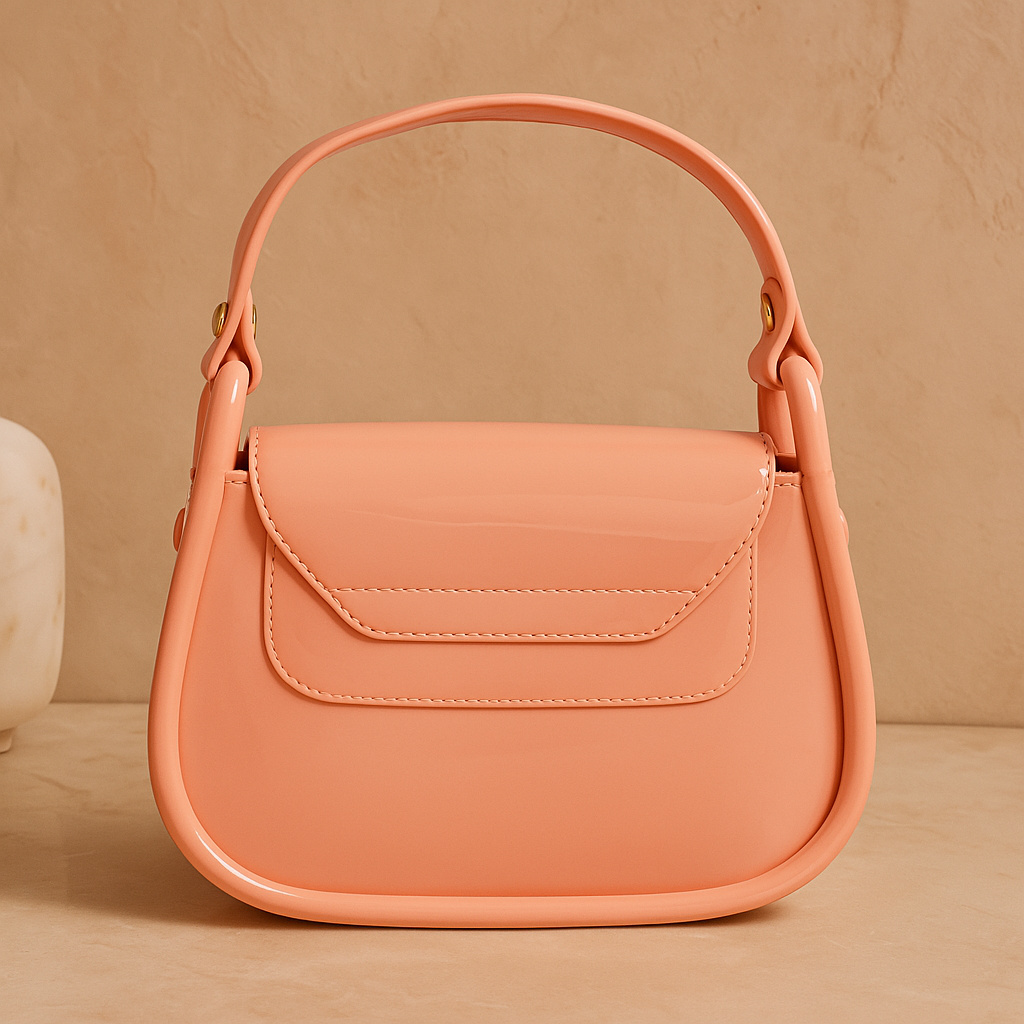 Peach Pink Glossy G Buckle Handbag – Feminine and Soft Fashion Bag