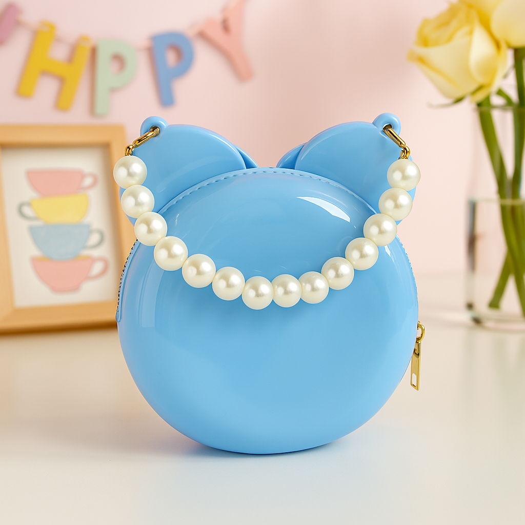 Glossy Sky Blue Minnie Mouse Handbag for Girls