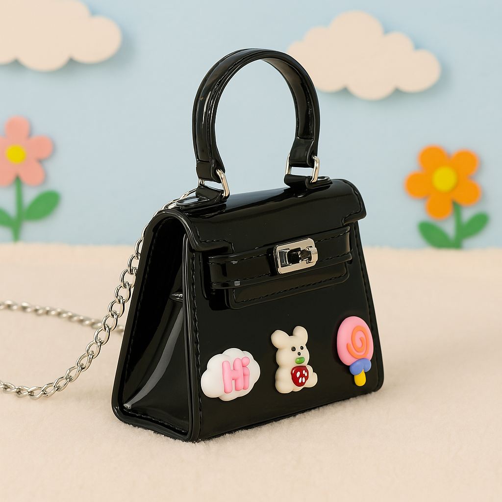 Glossy Black Mini Purse for Kids