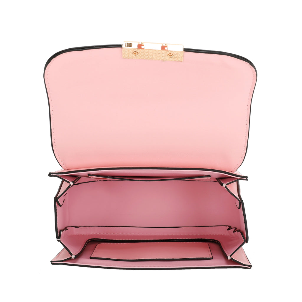 Elegant Rectangular Flap Bag with Metallic Lock & Top Handle.