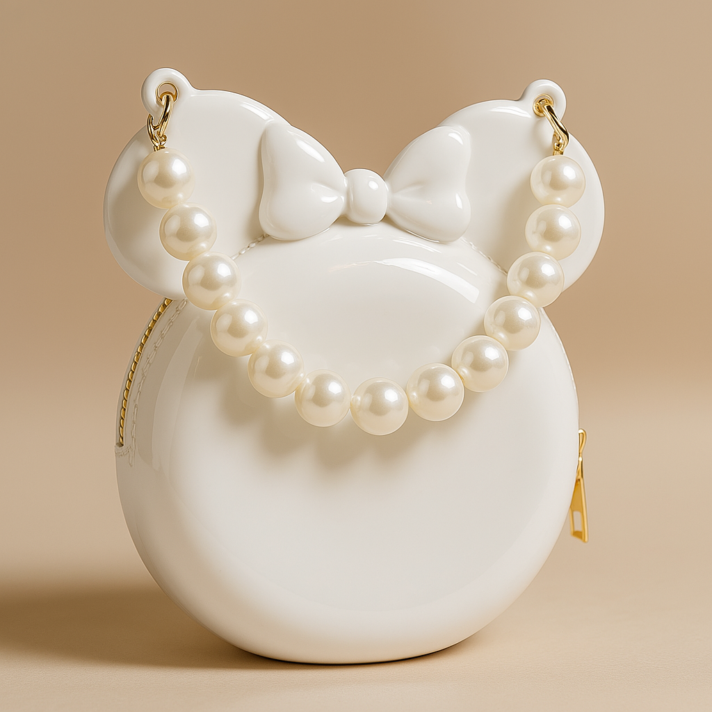 Glossy White Minnie Mouse Handbag for Girls