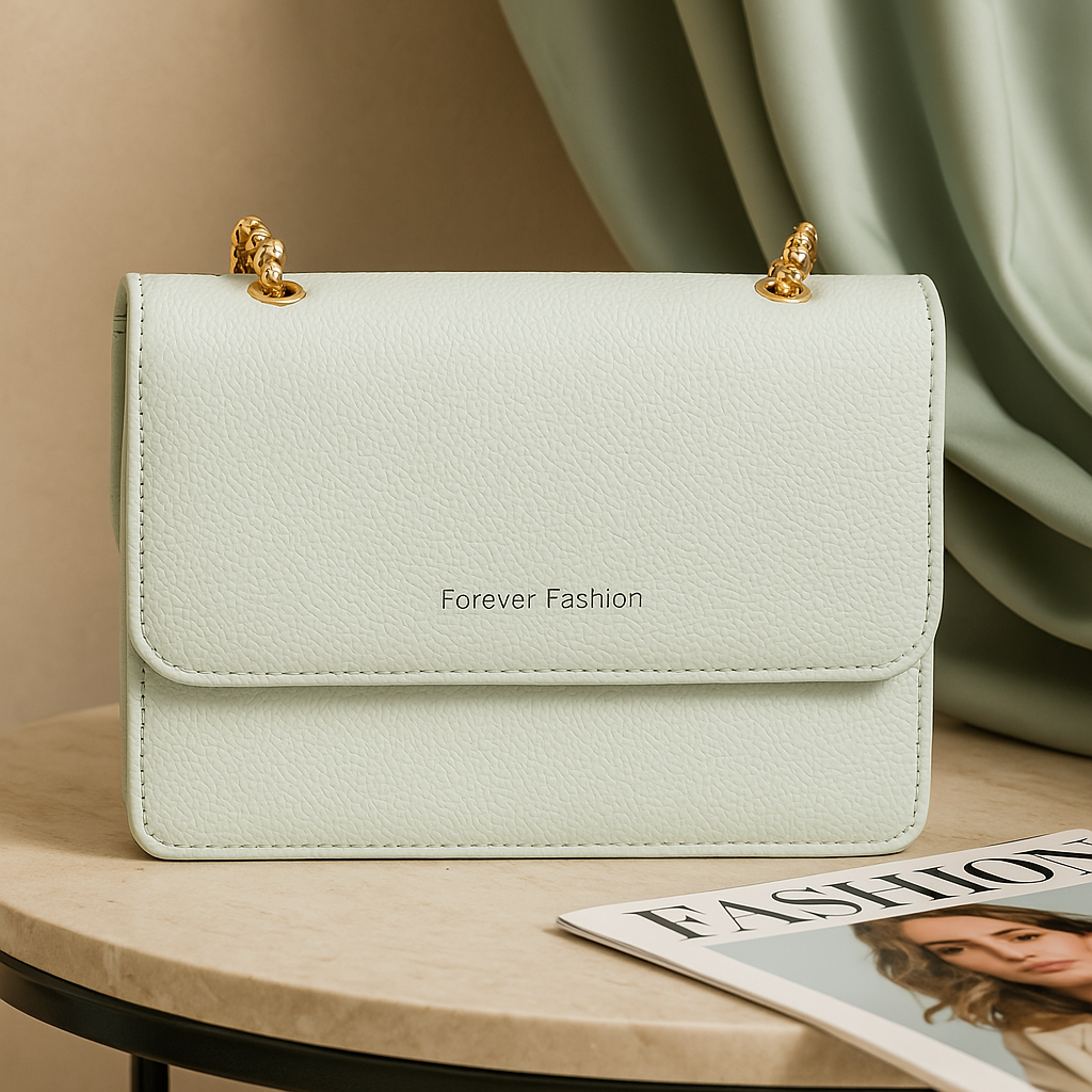 Mint Green Quilted Leather Flap Bag – Gold Chain Designer Handbag for Women