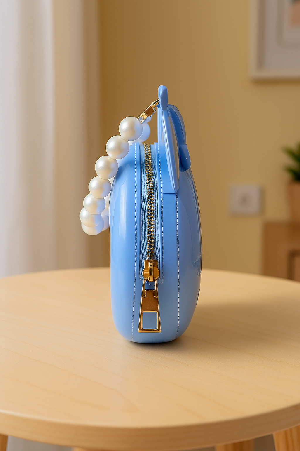 Glossy Sky Blue Minnie Mouse Handbag for Girls