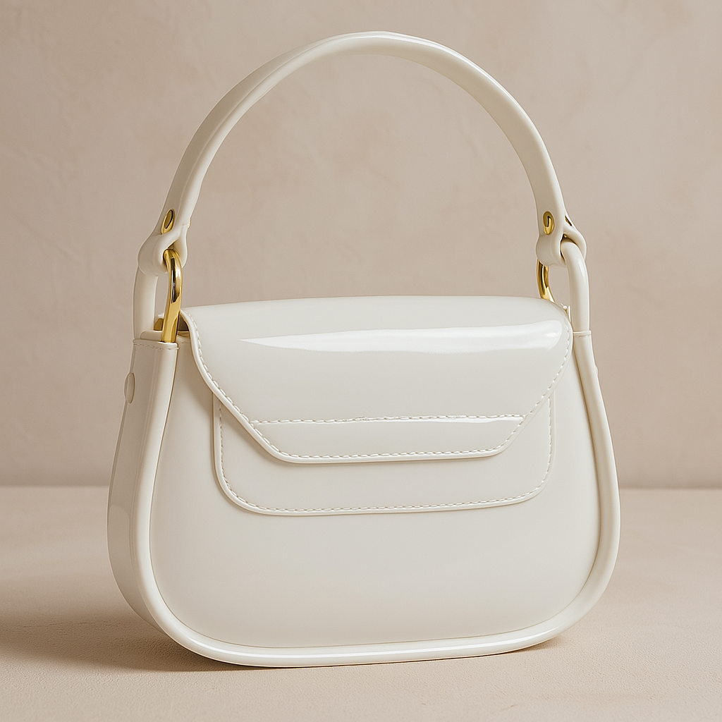 Ivory White Glossy G Clasp Bag – Minimalist Elegant Patent Leather Handbag