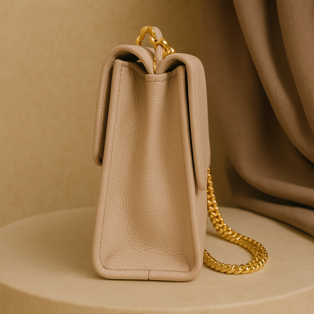 Peach Quilted Leather Flap Shoulder Bag – Soft Gold Chain Designer Purse for Women