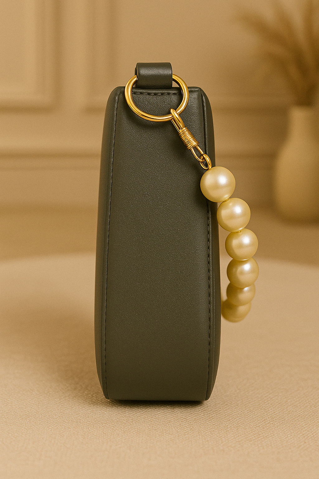 Taupe Pearl Strap Sling Bag - Elegant Shoulder Handbag for Women