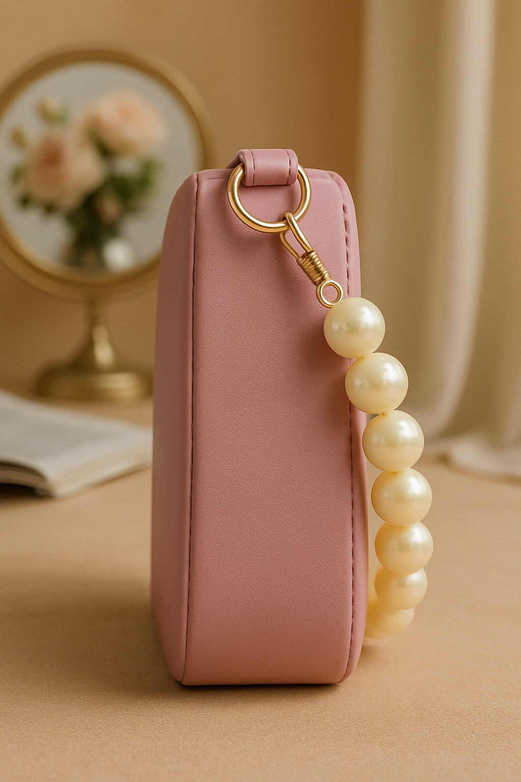 Taupe Pearl Strap Sling Bag - Elegant Shoulder Handbag for Women