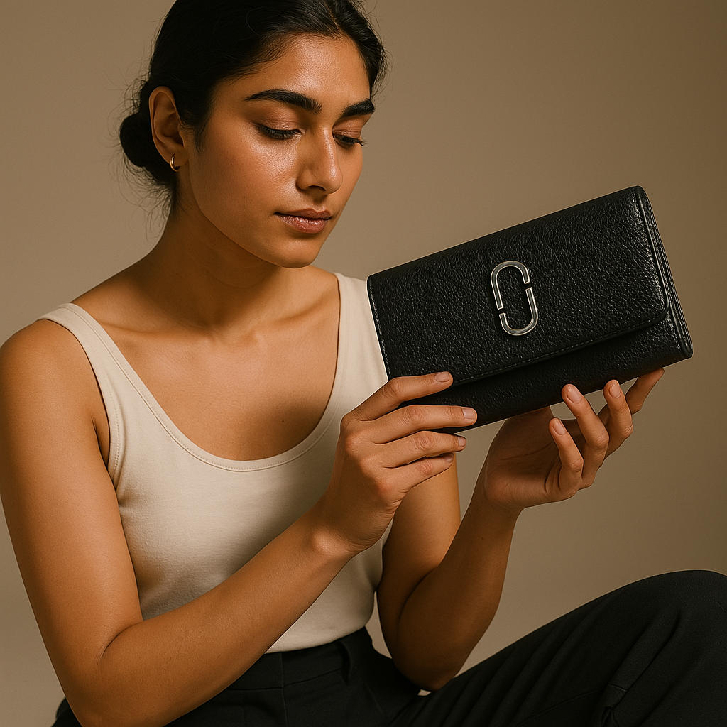 Black Textured Leather Clutch Wallet for Women