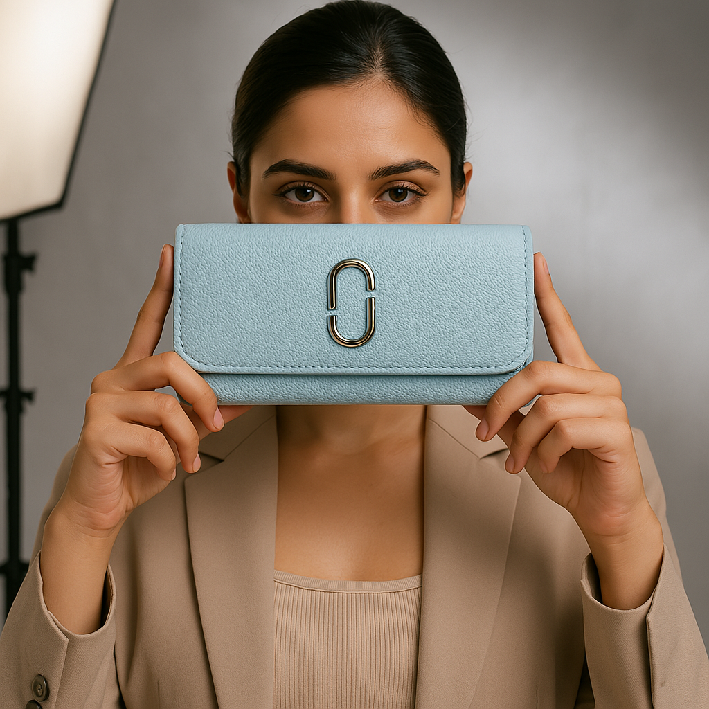 Blue Textured Leather Clutch Wallet for Women