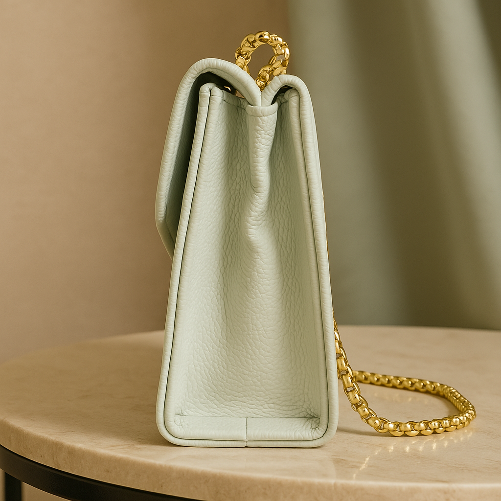 Mint Green Quilted Leather Flap Bag – Gold Chain Designer Handbag for Women