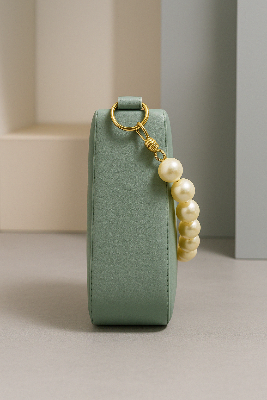 Taupe Pearl Strap Sling Bag - Elegant Shoulder Handbag for Women