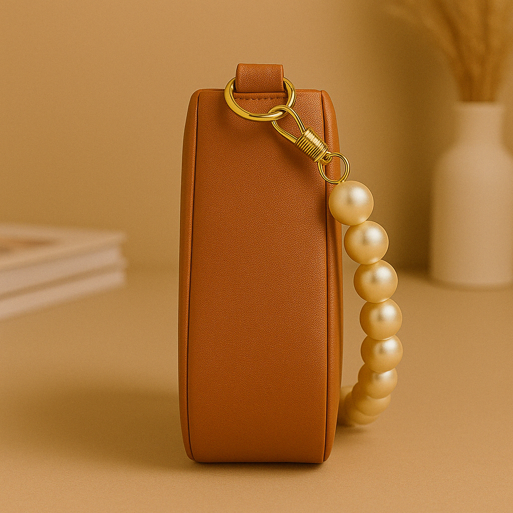 Taupe Pearl Strap Sling Bag - Elegant Shoulder Handbag for Women
