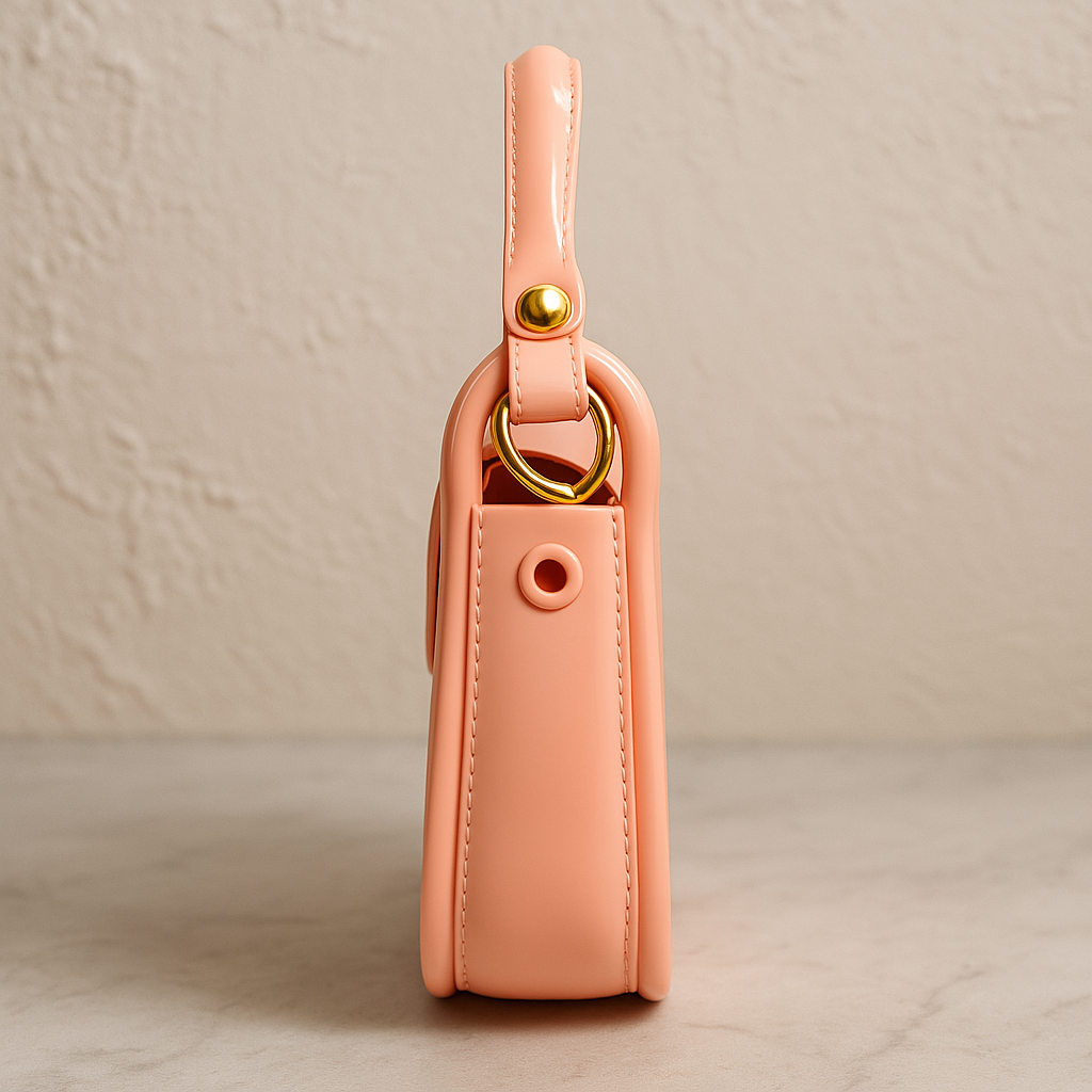 Peach Pink Glossy G Buckle Handbag – Feminine and Soft Fashion Bag