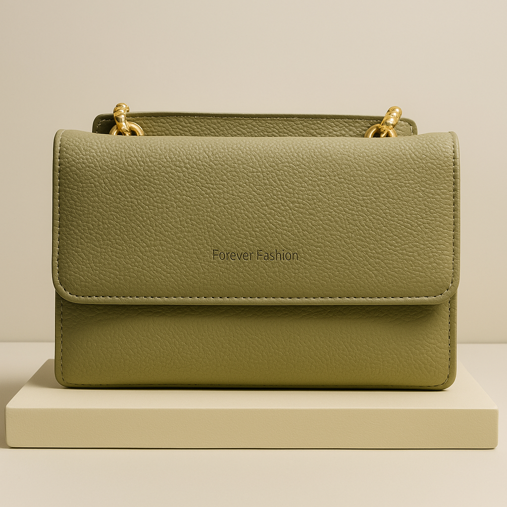 Olive Green Quilted Leather Handbag – Stylish Flap Shoulder Bag with Gold Chain
