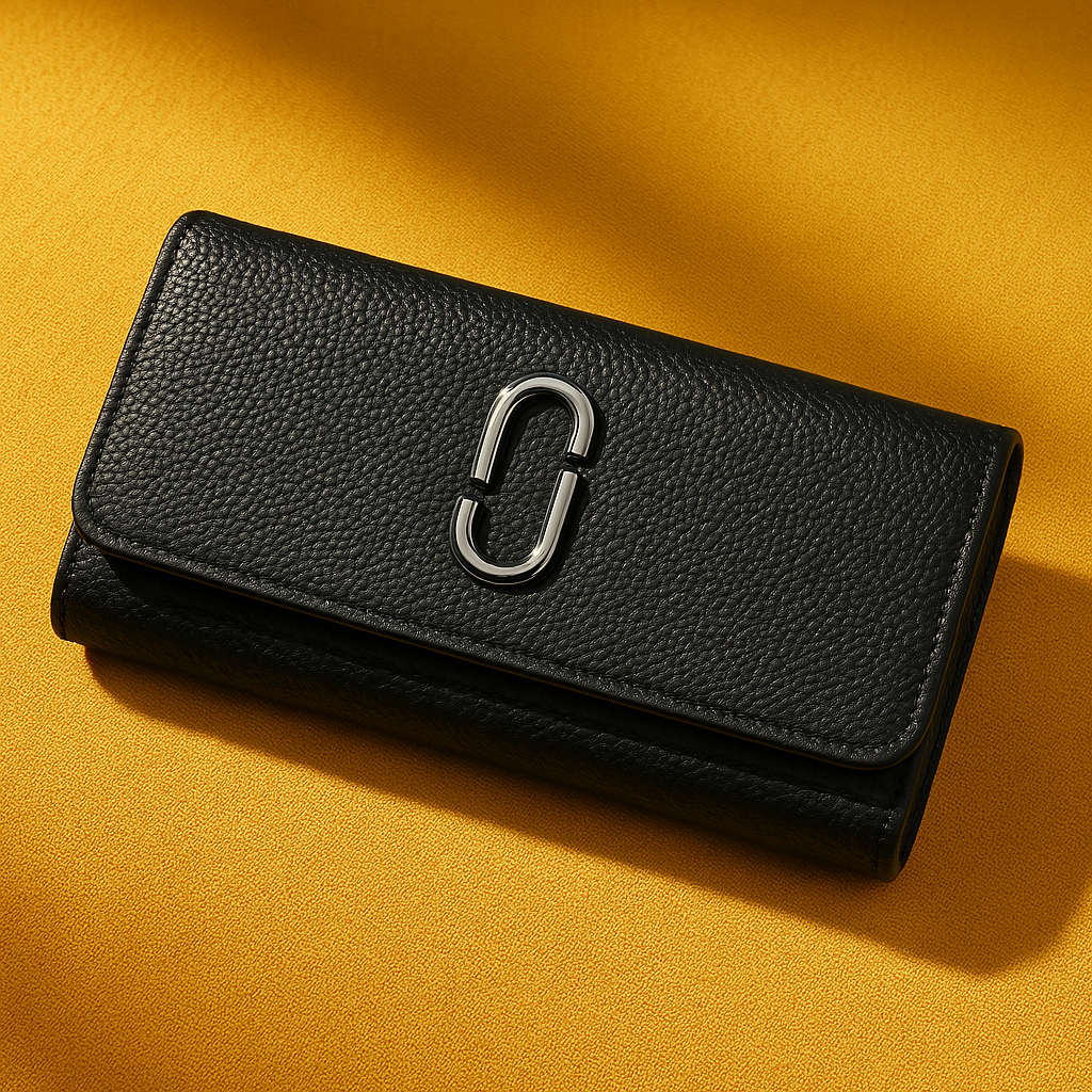 Black Textured Leather Clutch Wallet for Women