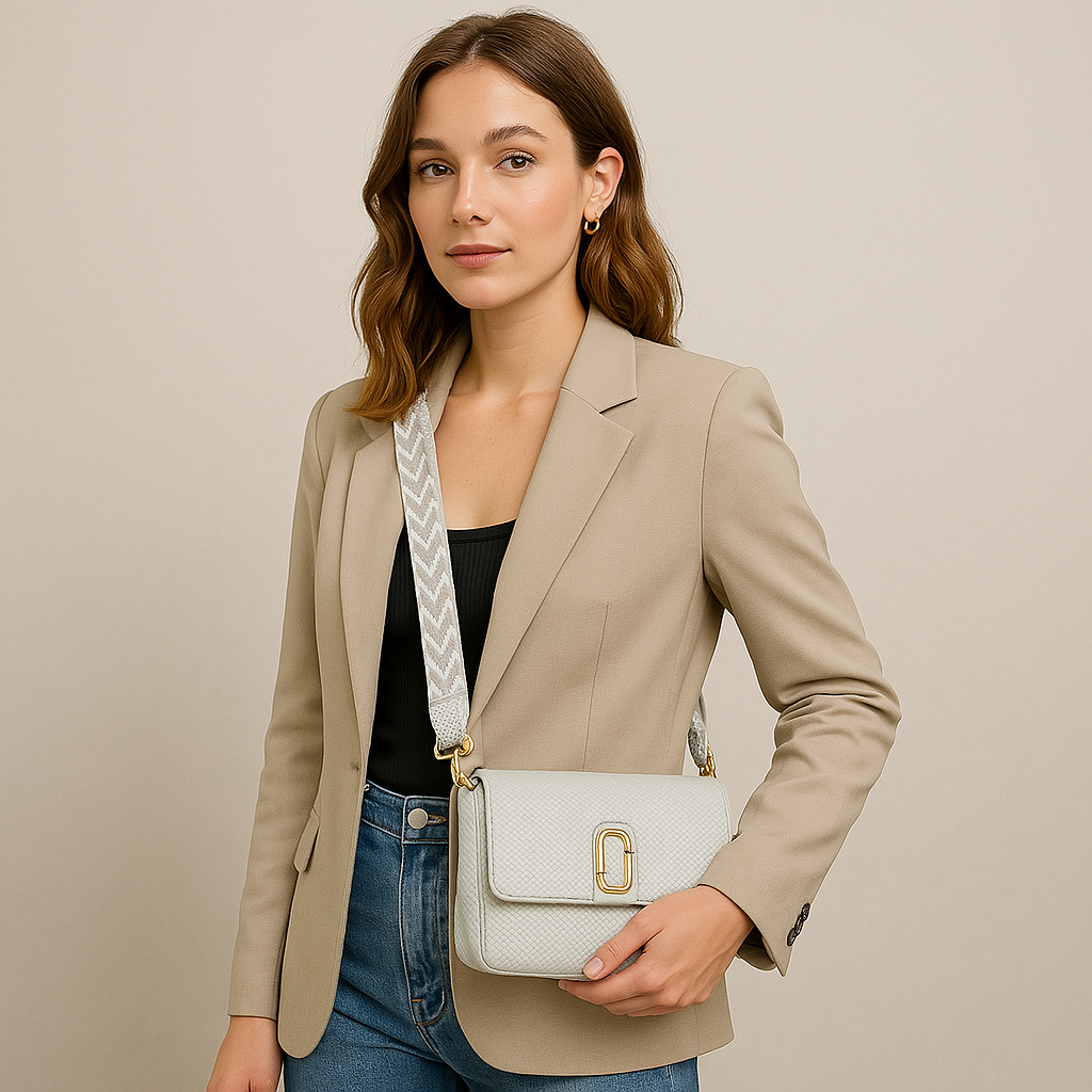 Modern Light Grey Crossbody Bag – Gold Clasp | Sleek & Stylish Bag