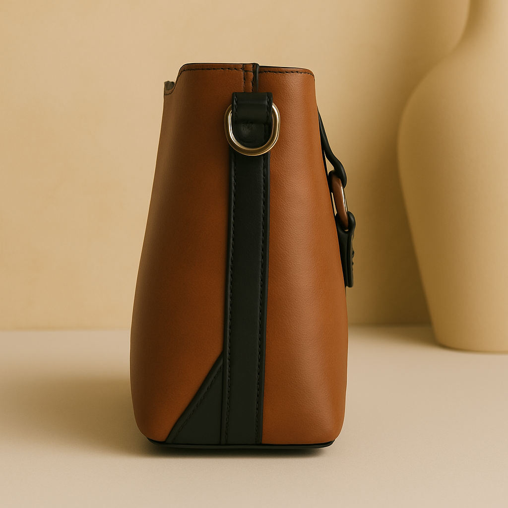 Trendy Black Tote Bag for Women – PU Leather Shoulder Bag with Metal Ring Design