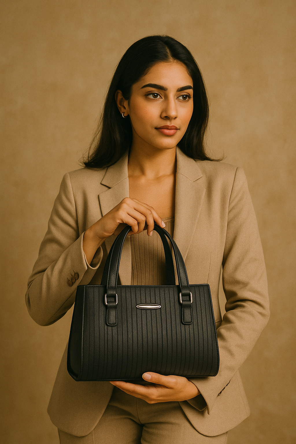 Beige Classic Tote Bag for Women - Premium PU Leather Elegant Handbag