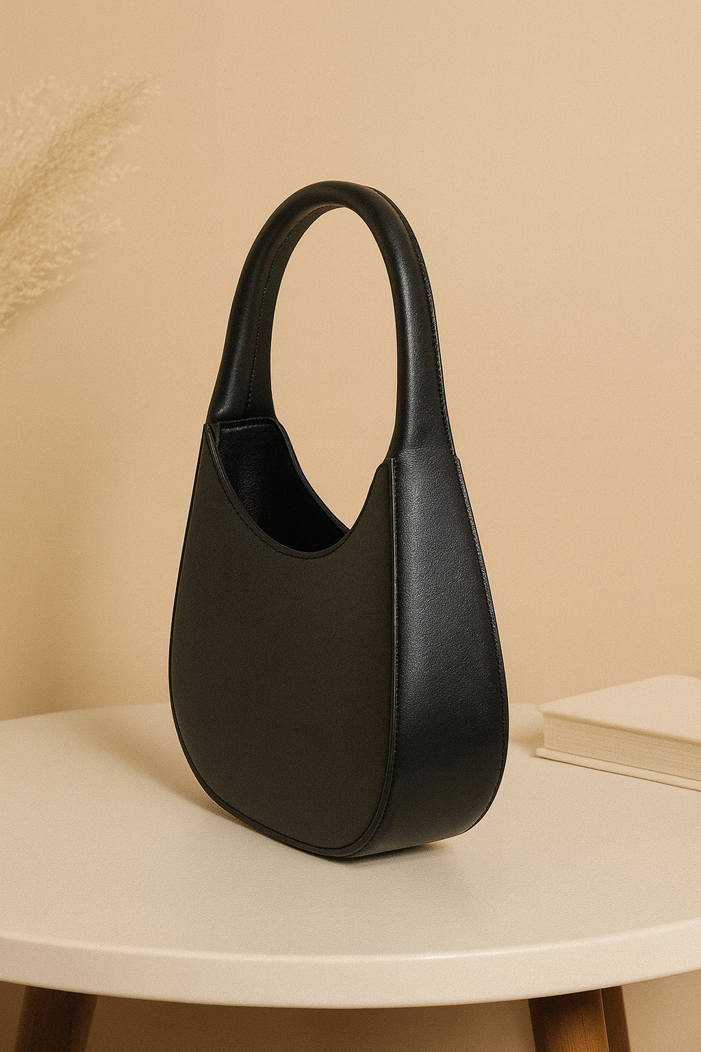 Black Oval Shoulder Bag for Women - Premium PU Leather Stylish Handbag