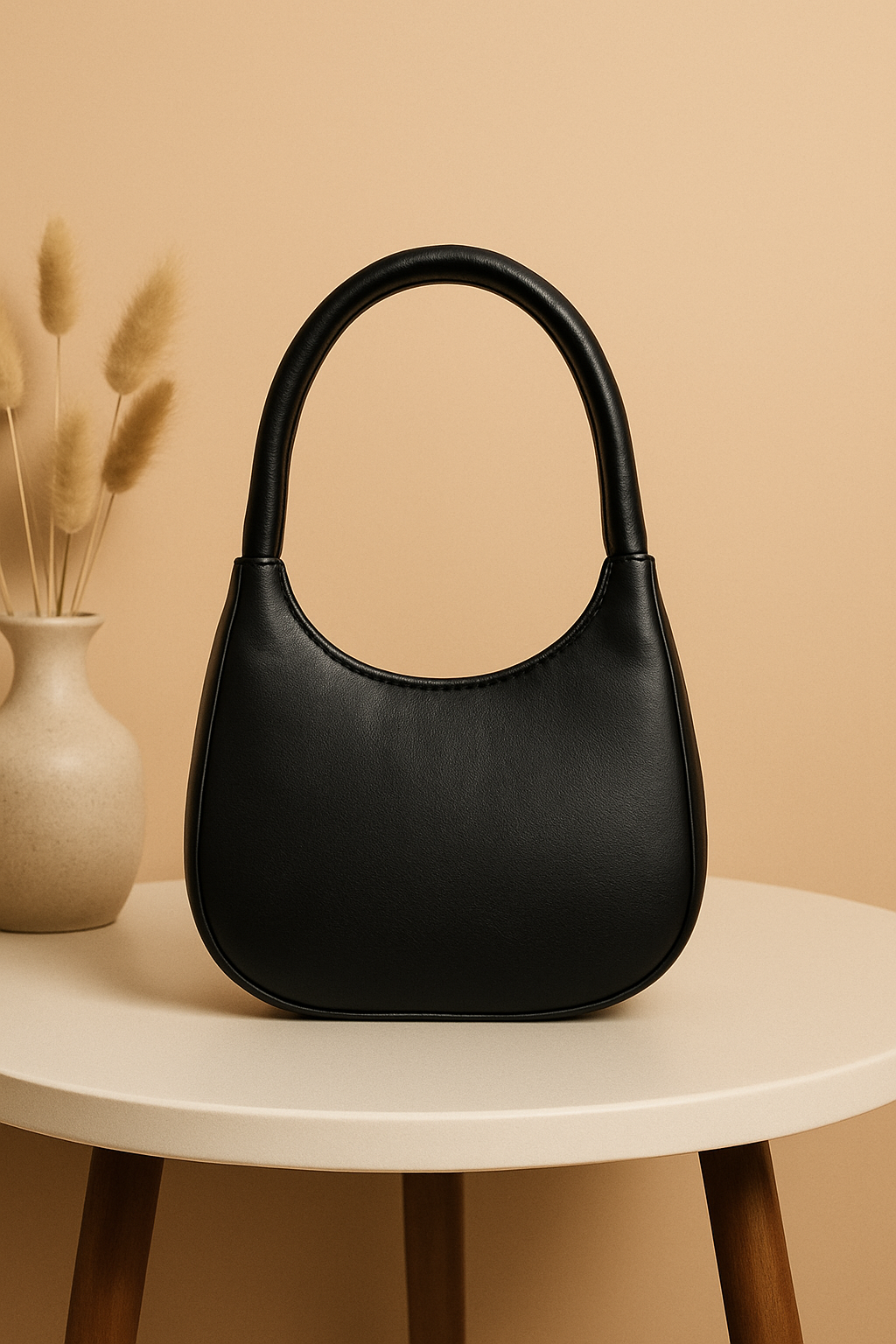 Black Oval Shoulder Bag for Women - Premium PU Leather Stylish Handbag