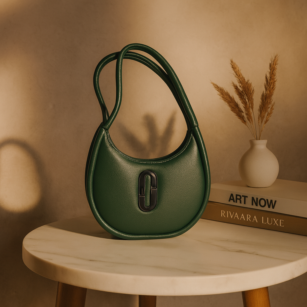 Black Oval Shoulder Bag for Women - Premium PU Leather Stylish Handbag
