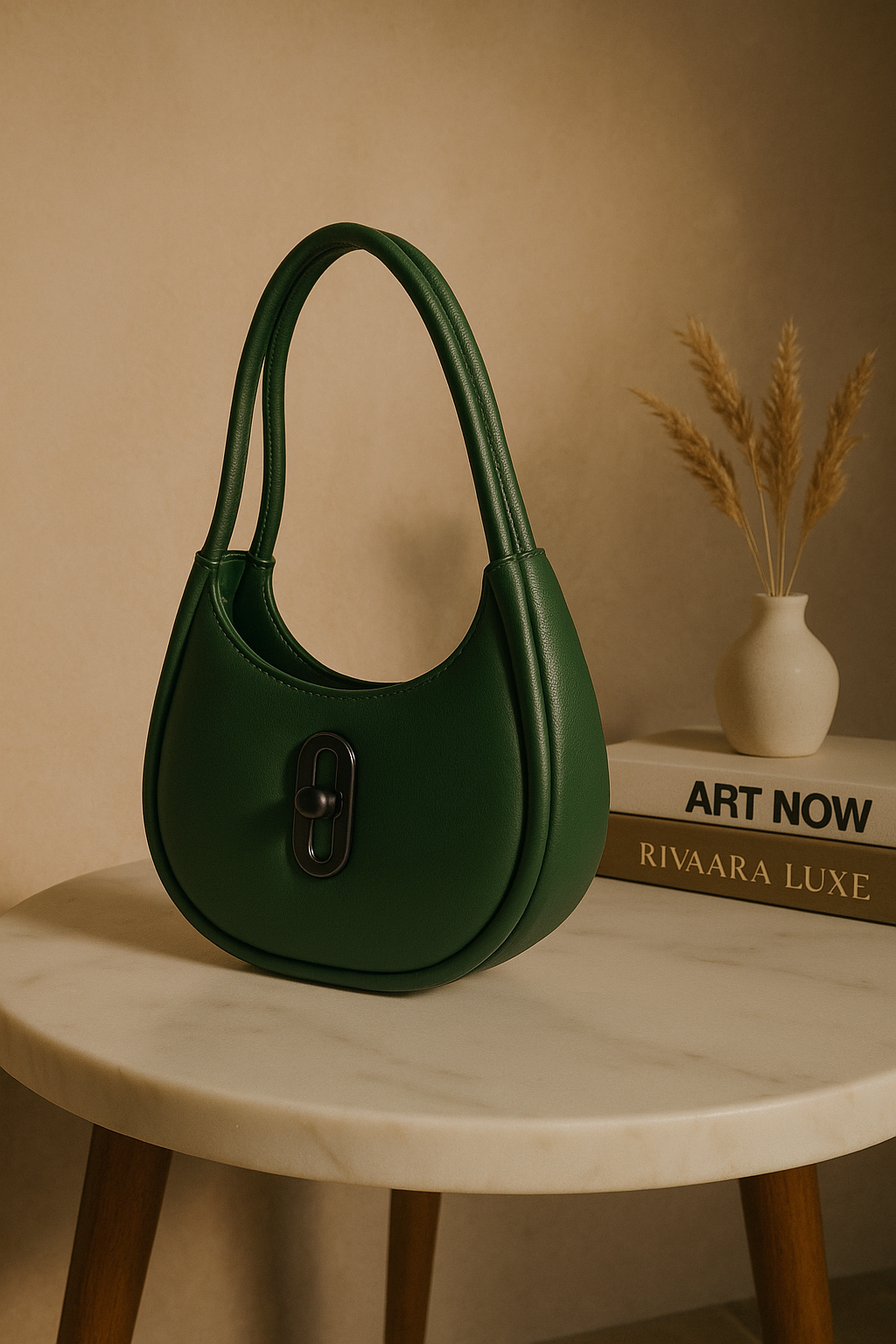 Black Oval Shoulder Bag for Women - Premium PU Leather Stylish Handbag