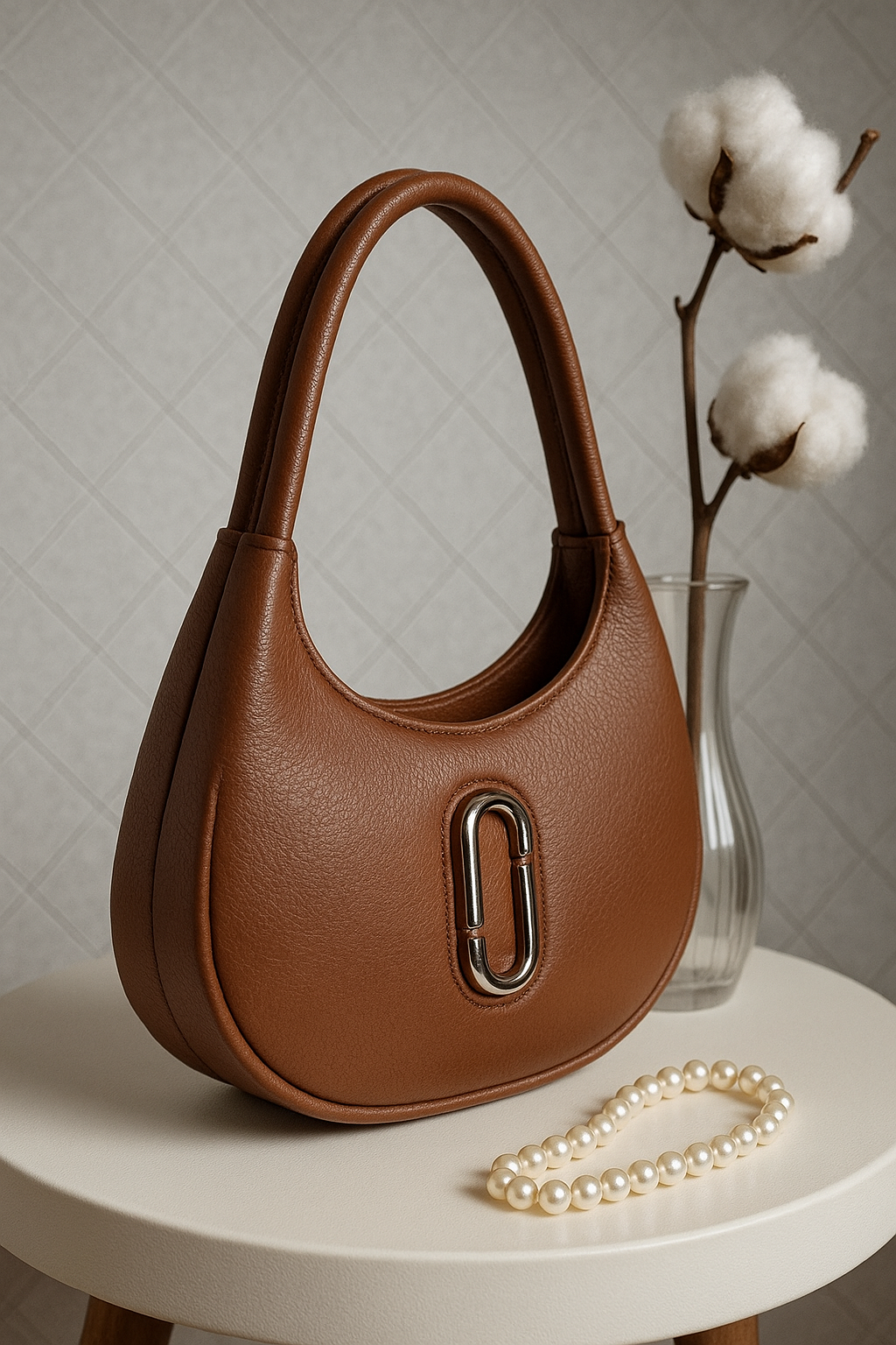 Black Oval Shoulder Bag for Women - Premium PU Leather Stylish Handbag