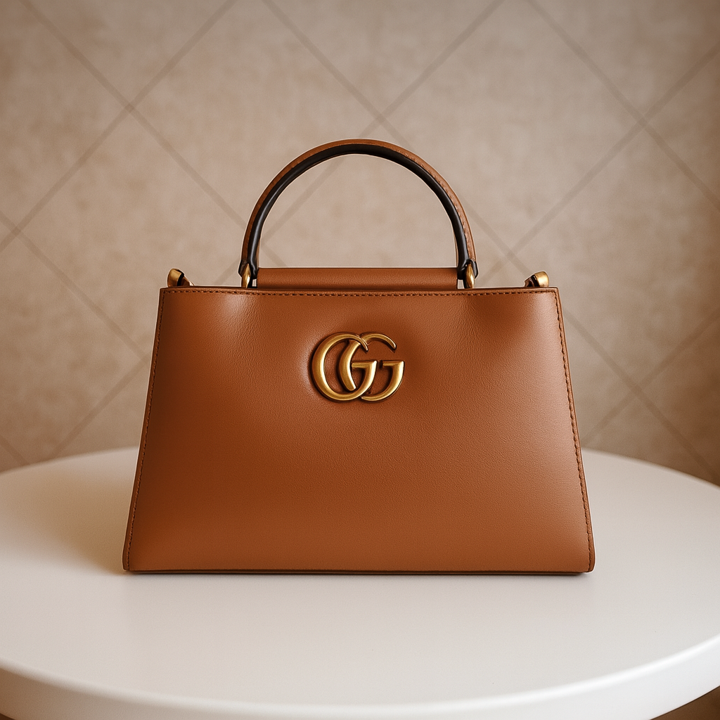Premium Black Leather Handbag with Golden GG Logo | Luxury Women's Purse