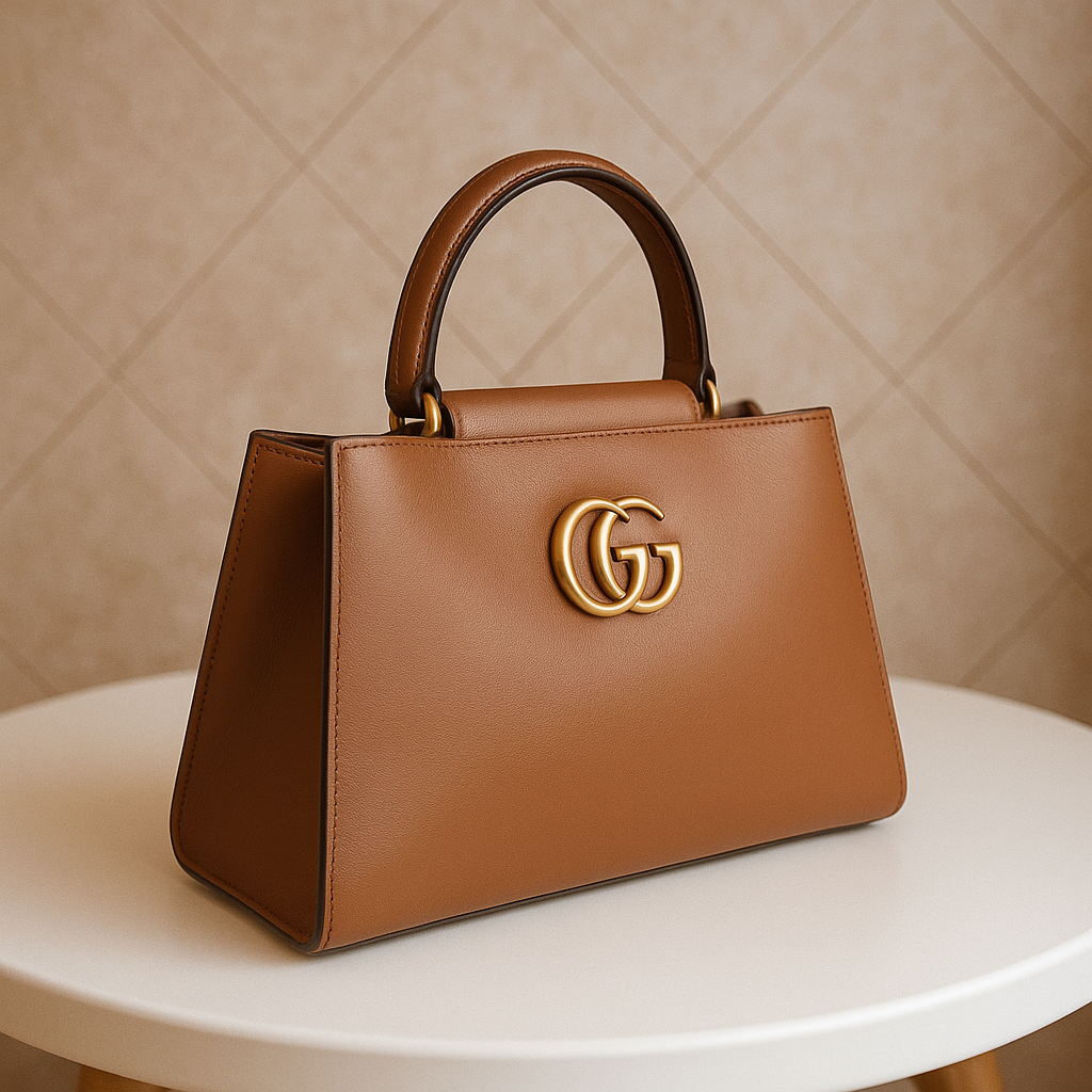 Premium Black Leather Handbag with Golden GG Logo | Luxury Women's Purse